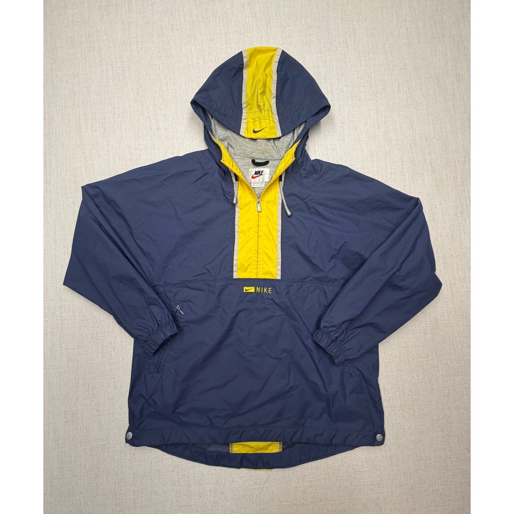 Nike Vintage Navy Blue Yellow Half Zip Anorak Windbreaker Jacket Mens Small